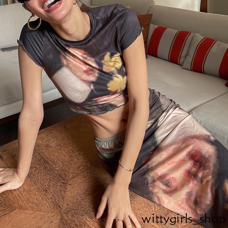 Wittygirls_ Shop | Set Áo Thun Ngắn Tay Và Chân Váy In Họa Tiết Thời Trang Mùa Hè Mới Cho Nữ