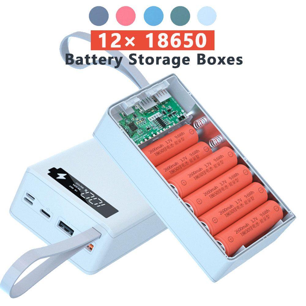 Pin Sạc Dự Phòng Tự Làm 12 X 18650 Hai Cổng USB Có Đèn LED Giá Đỡ