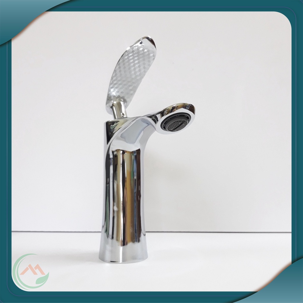 [ Hàng Mới Về ] Vòi lavabo, bồn rửa mặt nóng lạnh kiểu dáng lá liễu bằng đồng mạ inox 20cm dành cho bàn đá