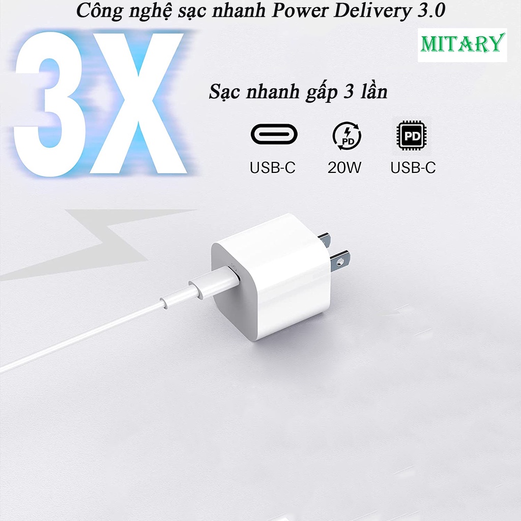 [BH 12 tháng 1 đổi 1] Bộ sạc nhanh PD 20W siêu nhỏ gọn cho điện thoại  Android ,SS