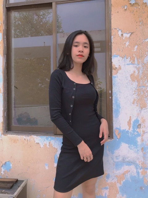 Set đầm body gân 2 dây + áo cardigan cùng màu