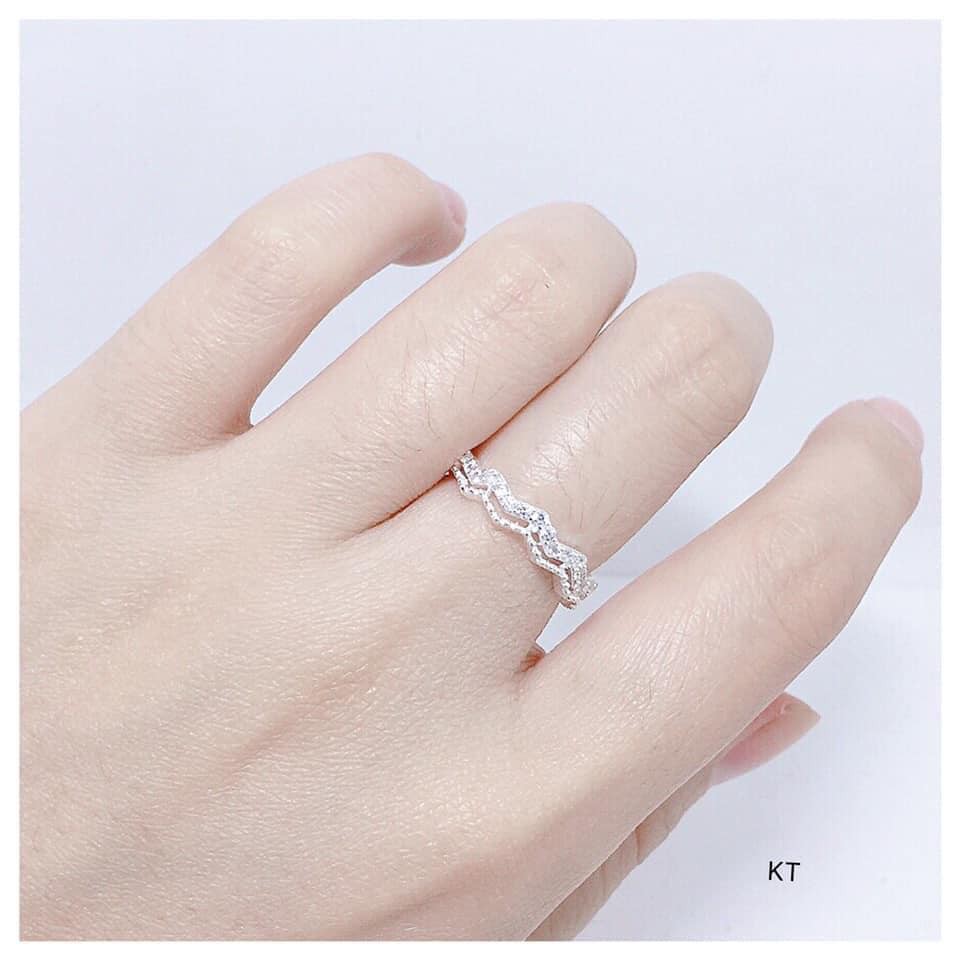 Nhẫn kép đính đá cho nữ chất liệu bạc nguyên chất NL38