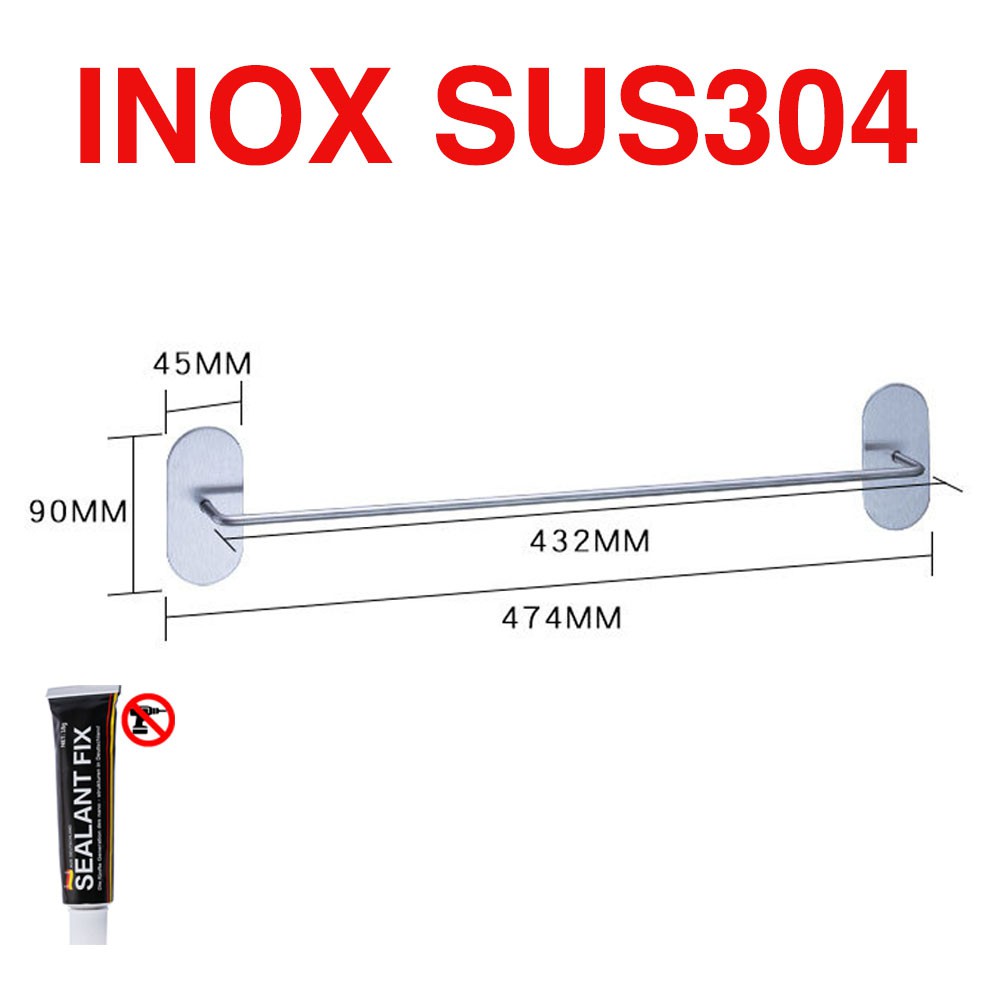 Thanh vắt khăn tắm Inox SUS304 dán tường gạch men - kèm keo Sealant Fix - không rỉ sét - HOBBY Home Decor MTK47