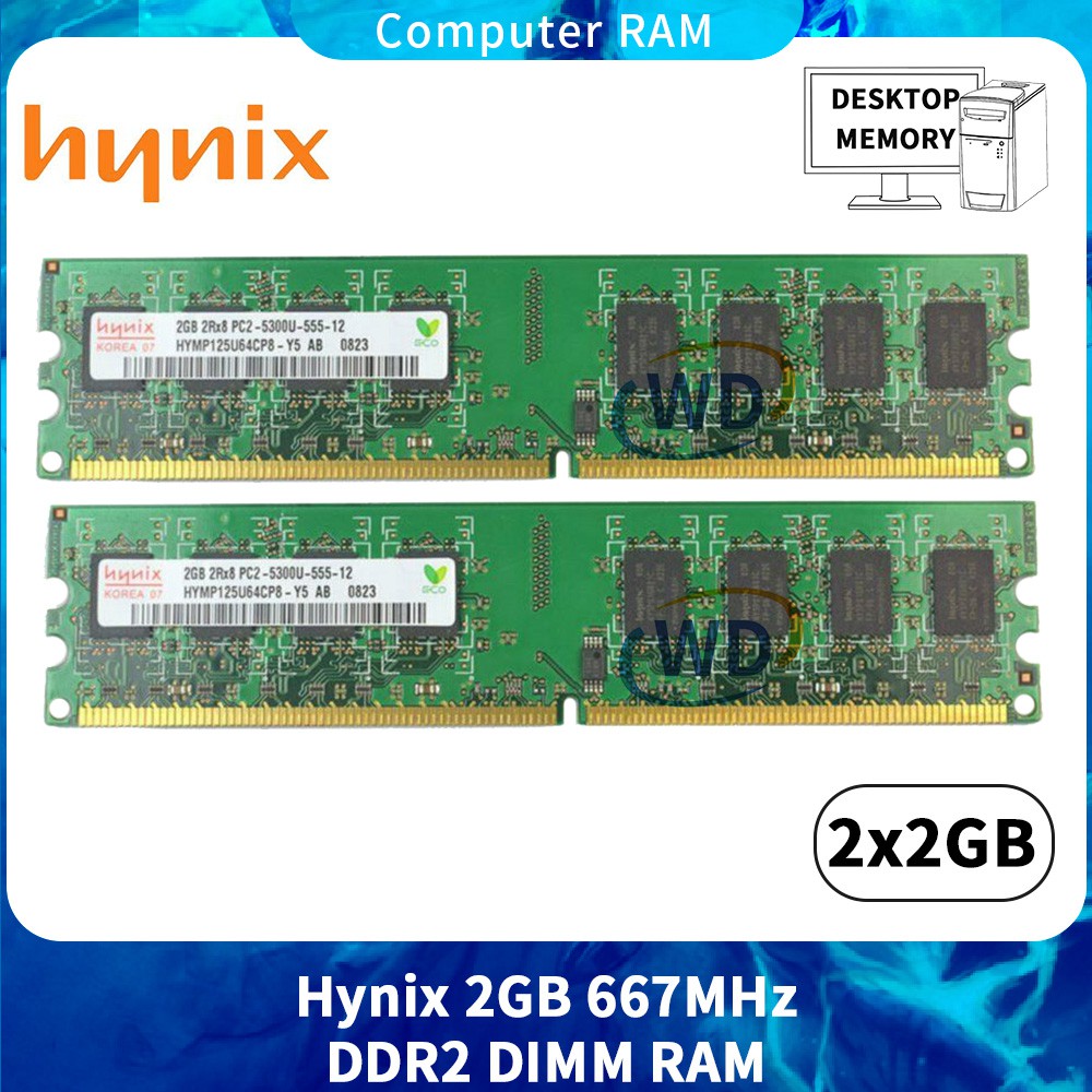 Set 2 Ram Máy Tính 2gb Ddr2 667mhz 2rx8 Pc2-5300u 240pin Dimm