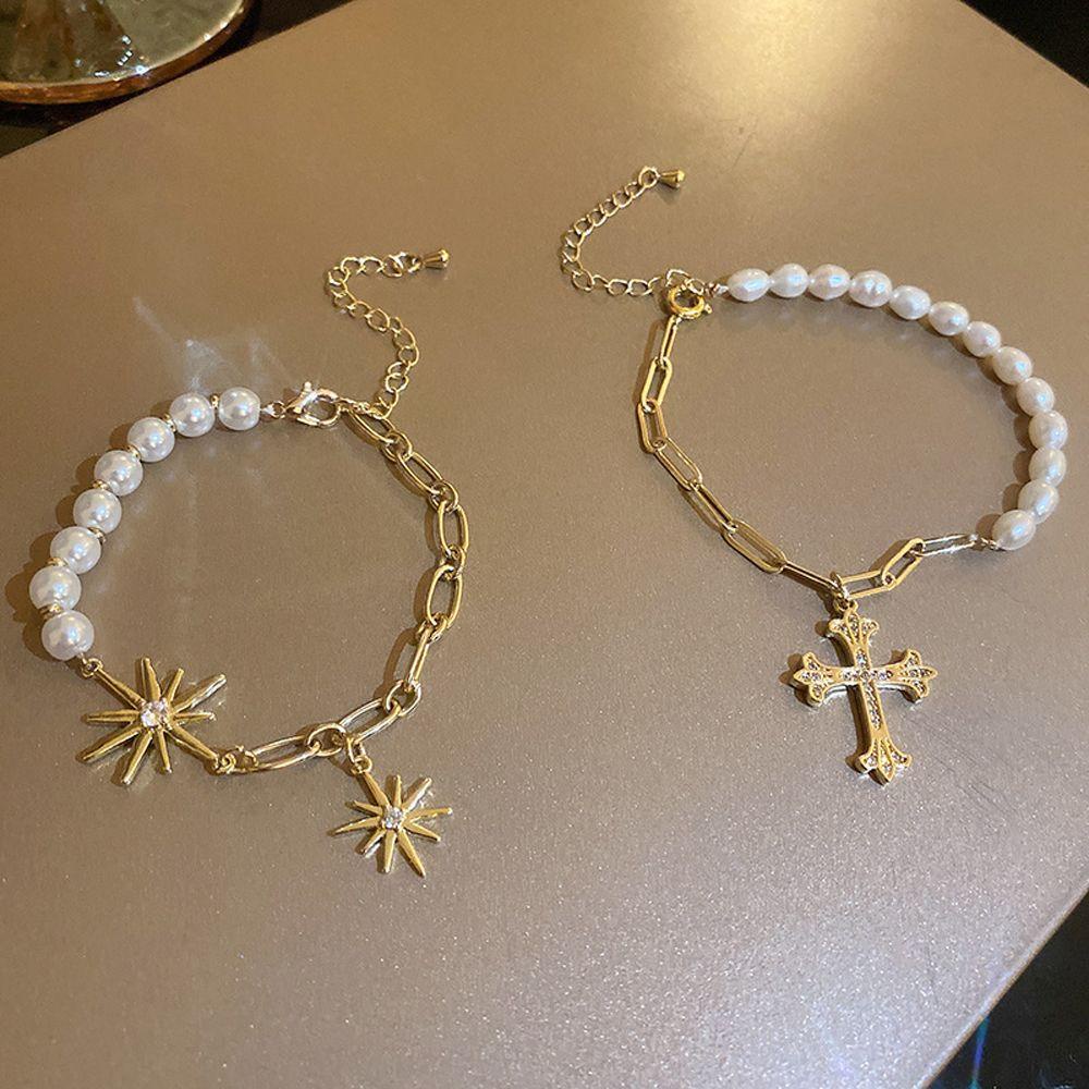 QQMALL Vòng Tay Hoa Hướng Dương Khóa Chữ Thập Phong Cách Baroque Đơn Giản Ngọt Ngào