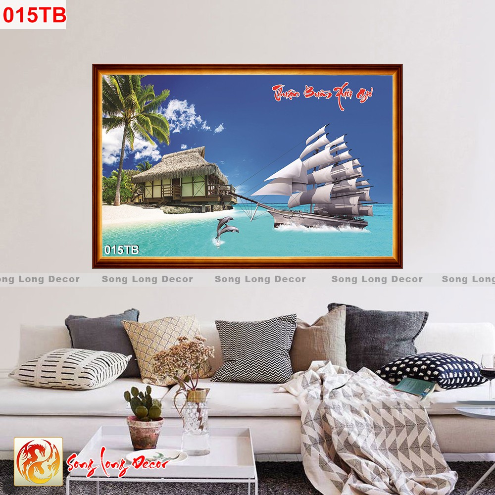 TRANH THUẬN BUỒM XUÔI GIÓ - TRANH DÁN TƯỜNG 3D HÌNH THUYỀN BUỒM