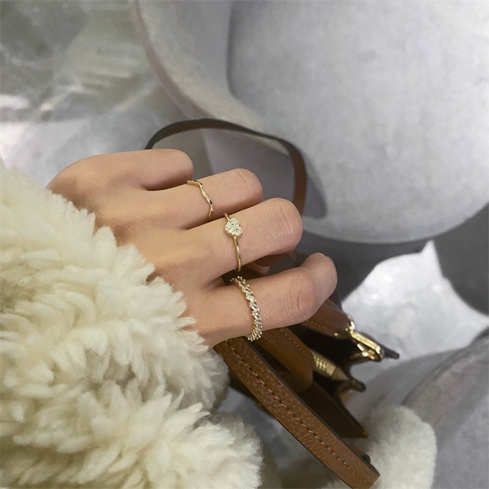 Bộ Nhẫn Kim Loại Đính Đá Opal Hồng Thời Trang Cho Nữ