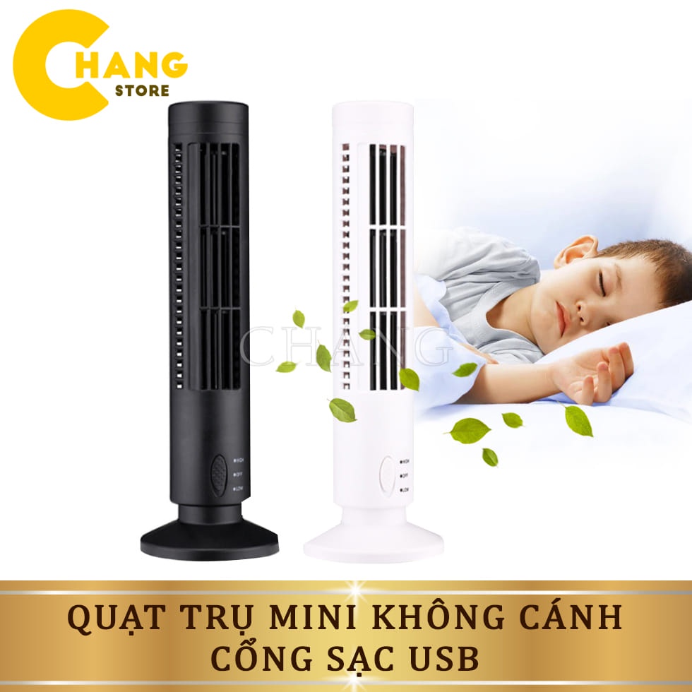 Quạt Trụ mini sạc USB không cánh để bàn quay các góc rộng