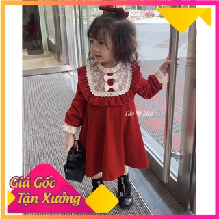 Váy cho bé gái🌟 Freeship 🌟 Váy nhung đỏ 2 nơ trắng cho bé gái