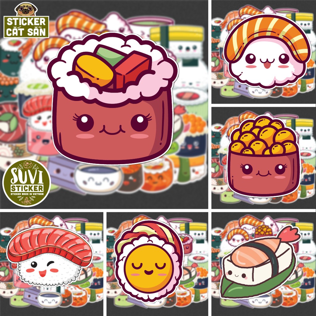 Sticker Đồ Ăn Sushi Food chống nước sticker dán laptop, điện thoại, đàn guitar, mũ bảo hiểm, vali. MSP: F02