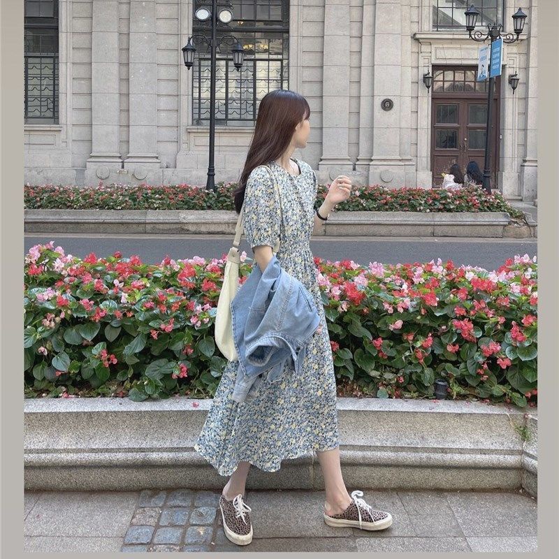 Đầm Hoa Tay Phồng Dáng Dài Thời Trang Pháp Thanh Lịch Cho Nữ