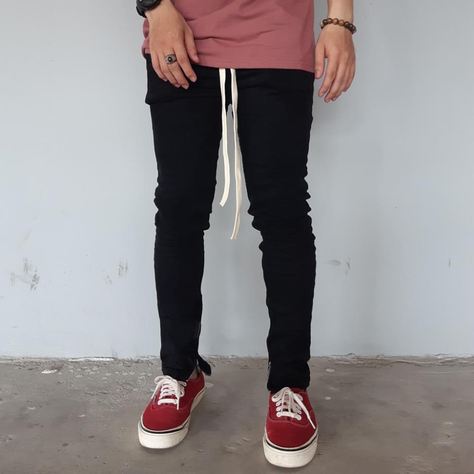 Quần jean đen nam Streetwear DATINO form Skinny co giãn ống khóa Zipper, bền màu !