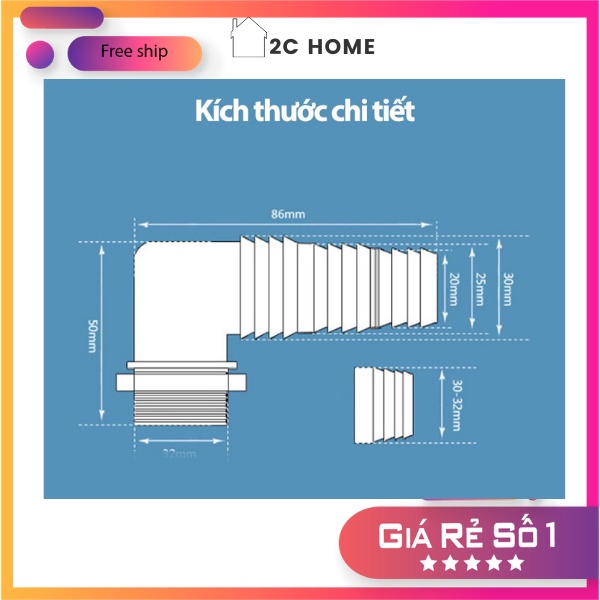 Bộ thoát nước máy giặt, thoát nước thải lắp thoát sàn, ngăn mùi Chữ L– 2C Home