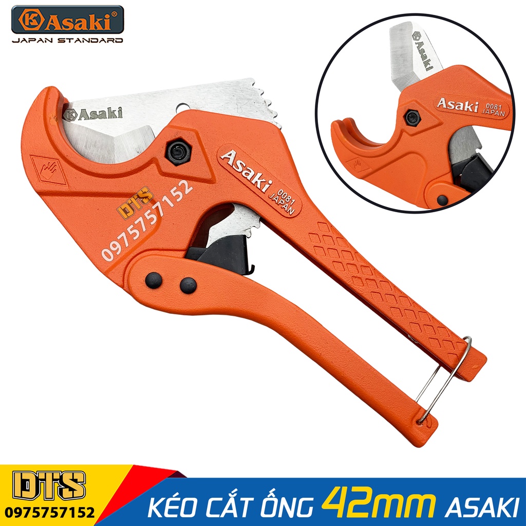 Kéo cắt ống nước nhựa trợ lực 42mm AK-0081 Asaki JAPAN, kìm cắt ống nhựa nhiệt PVC, PPR, PE Asaki 0081 bản nâng cấp