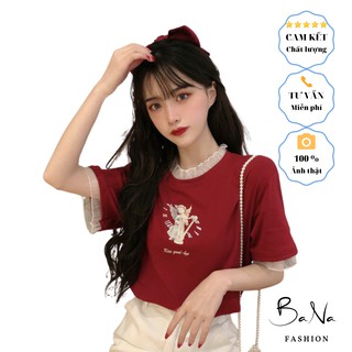 Áo thun nữ ngắn tay, áo phông nữ ngắn tay cổ ren phong cách trẻ trung