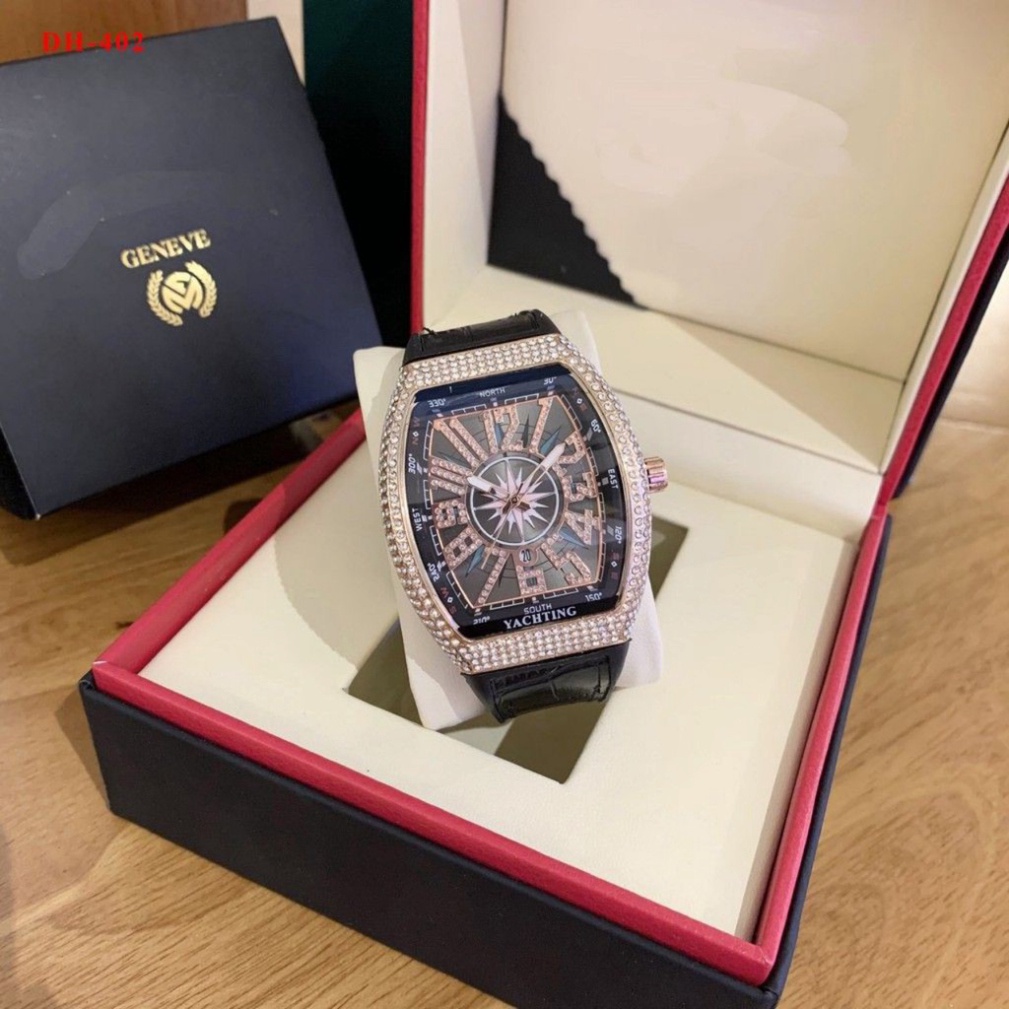 Đồng hồ đeo tay thời trang nam Franckmuller  dây da mạ vàng mặt vuông đính đá cao cấp chống nước chống xước | BigBuy360 - bigbuy360.vn