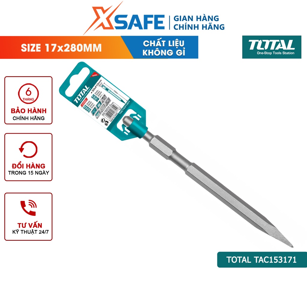 Mũi đục nhọn đuôi lục giác TOTAL TAC153171 size 17x280mm, nhọn, độ bền cao, chịu nhiệt, dùng cho máy TH213006