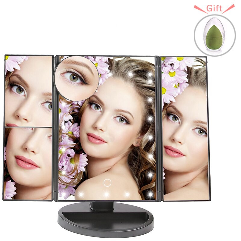 Makeup Mirror LED Touch Screen With 22Led light 2X/3X Magnifying Mirrors 3 Foldi