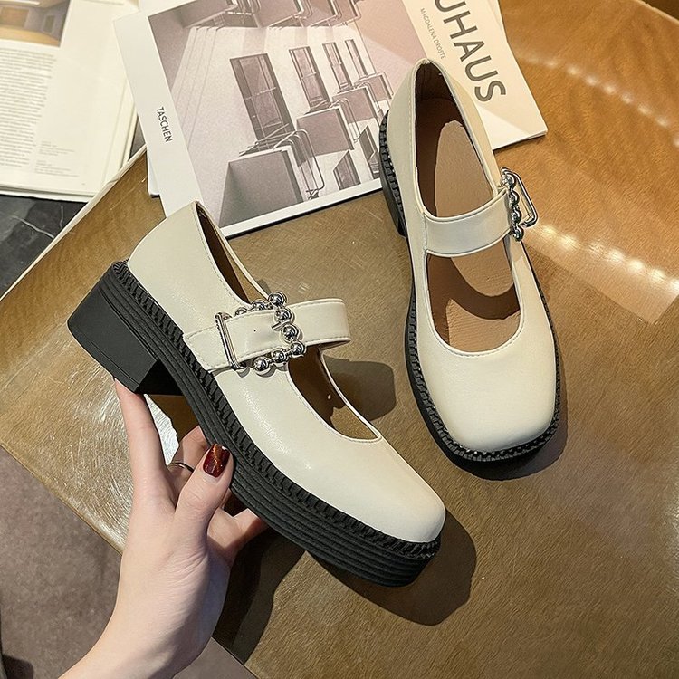 [ Mã 66CBSALE giảm 30K đơn 200K] Giày Búp Bê Gót Cao Mũi Tròn Màu Trơn Phối Khóa Xinh Xắn Thời Trang Cho Phụ Nữ | BigBuy360 - bigbuy360.vn