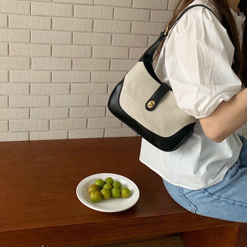 [CÓ SẴN] Kèm ảnh thật TÚI ĐEO VAI TÚI KẸP NÁCH CANVAS PHỐI DA PHONG CÁCH HÀN QUỐC RETRO