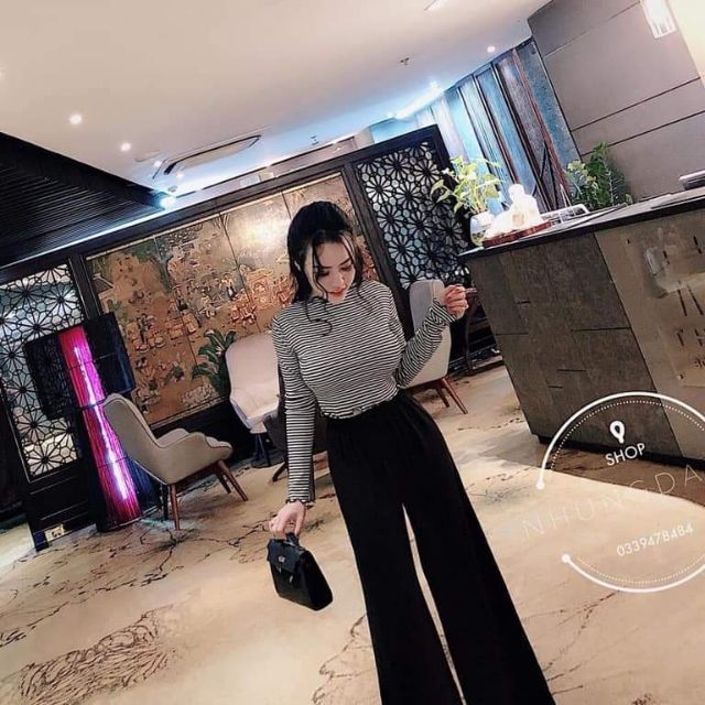 Set áo kẻ croptop