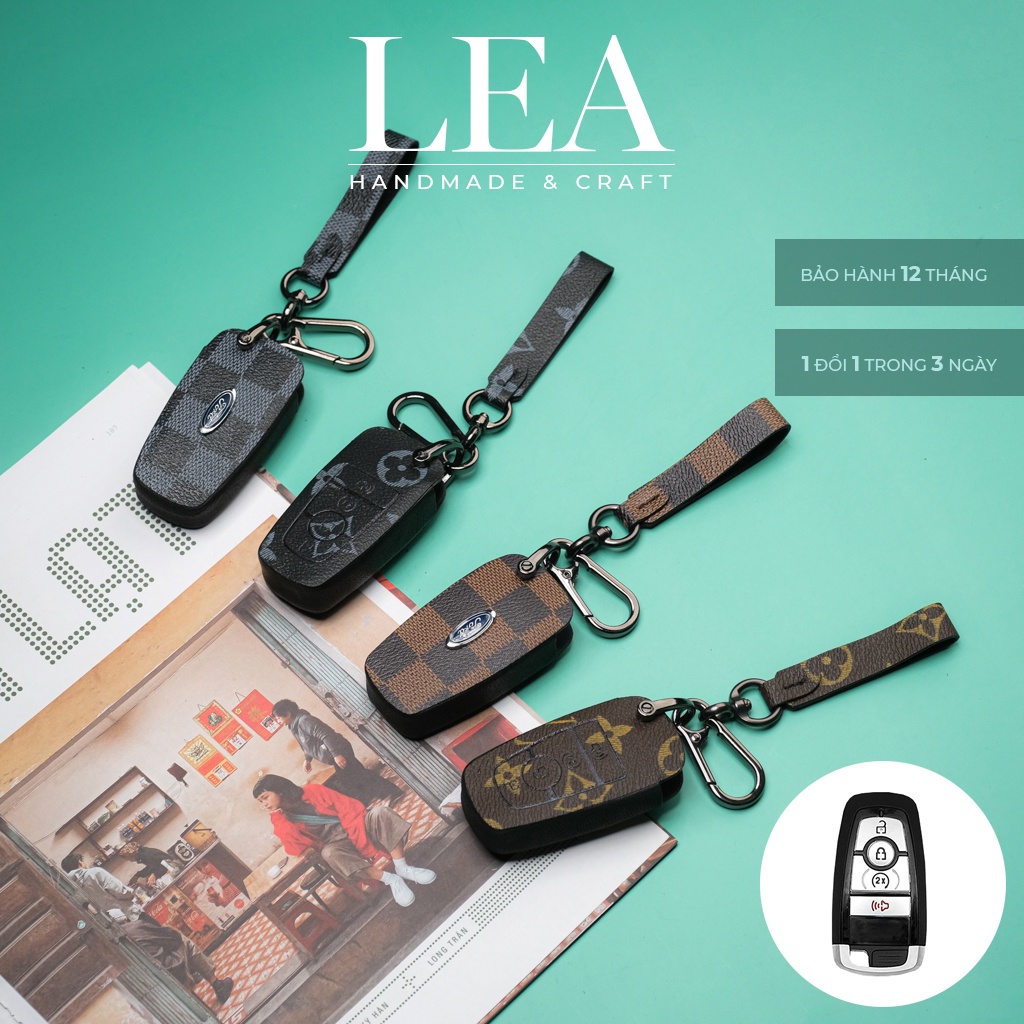 Ốp da bảo vệ chìa khoá Ford Everest Ranger Raptor Explorer 4 nút bấm LV handmade FE4V CD có dây tay cầm