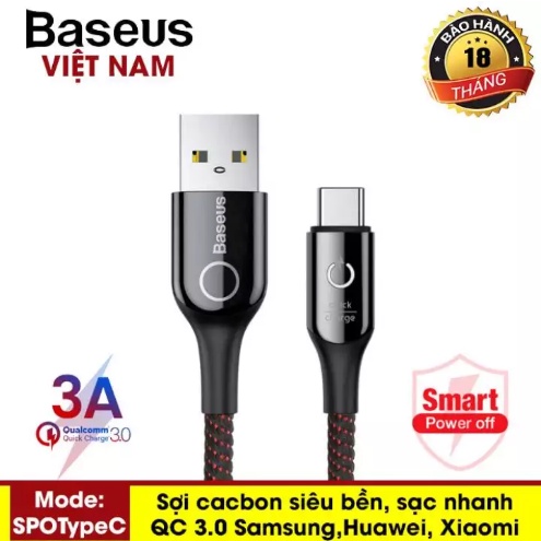 Cáp sạc thông minh tự ngắt khi sạc đầy pin Baseus dài 1M chuẩn Type C hỗ trợ sạc nhanh QC 3.0 cho Samsung