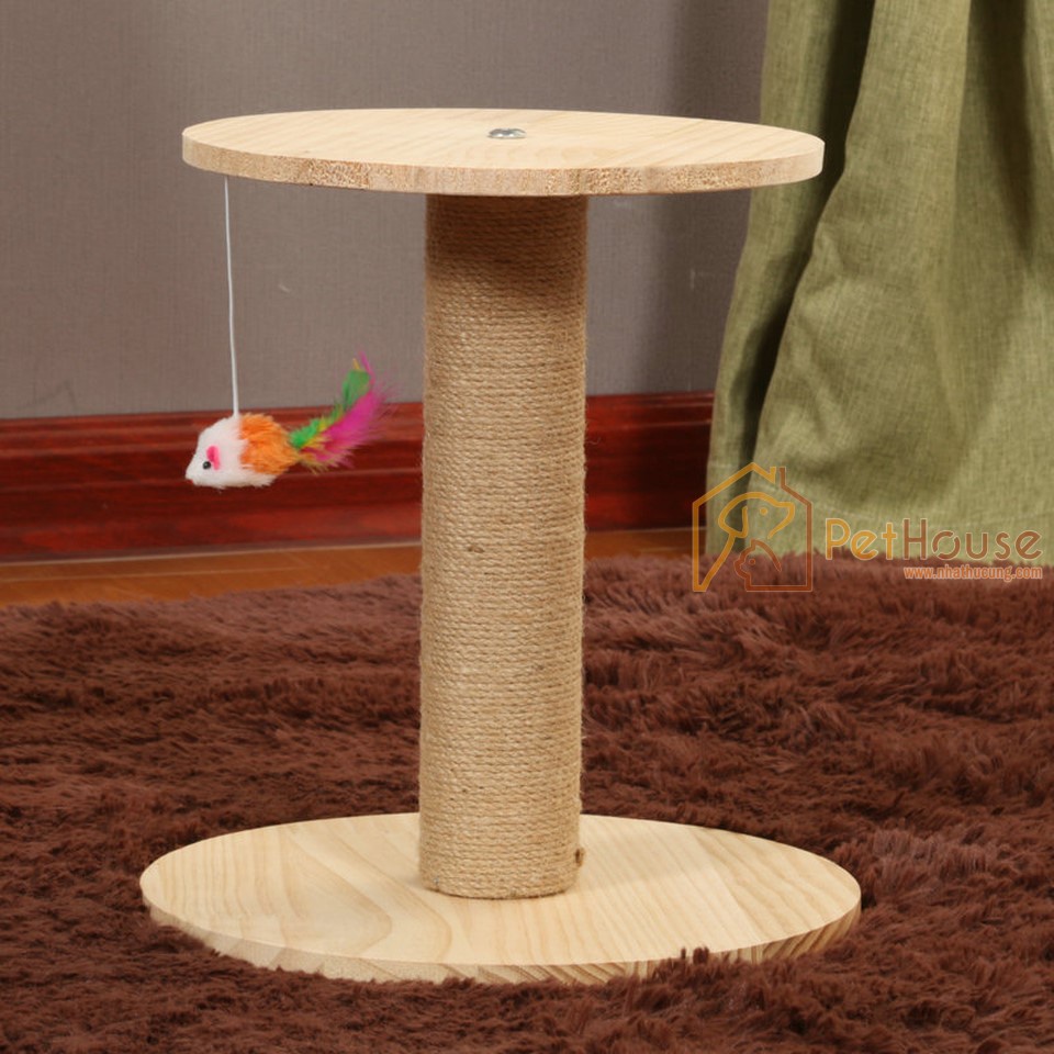 Trụ cào móng cho mèo gỗ thông tự nhiên, bàn cào móng pethouse chân trụ cao 40 cm