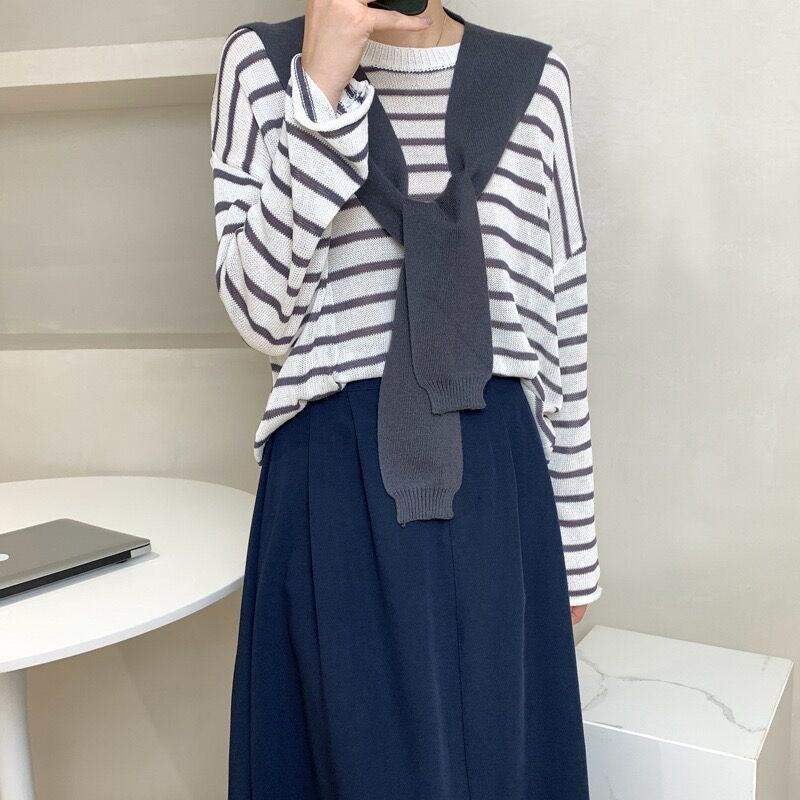 Áo Thun Nữ Tay Dài Sọc Ngang Thời Trang Hàn Quốc