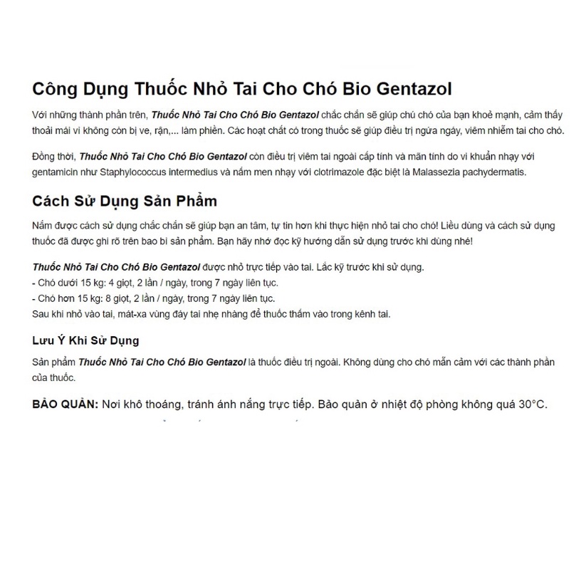 Nhỏ Tai Chó Mèo BIO Gentazol 10ml | PET2021