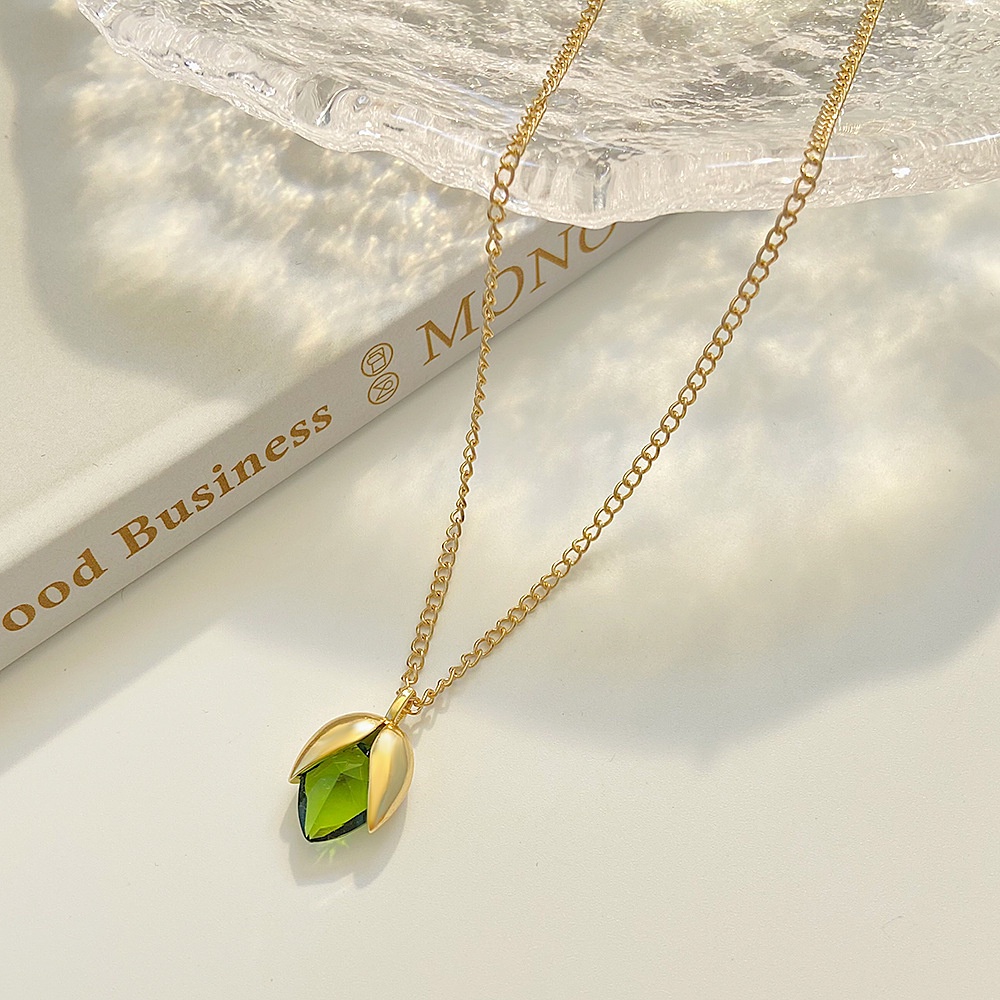 Vòng cổ Mặt Đá Olivine Tinh Tế Đơn Giản Thời Trang Cho Nữ
