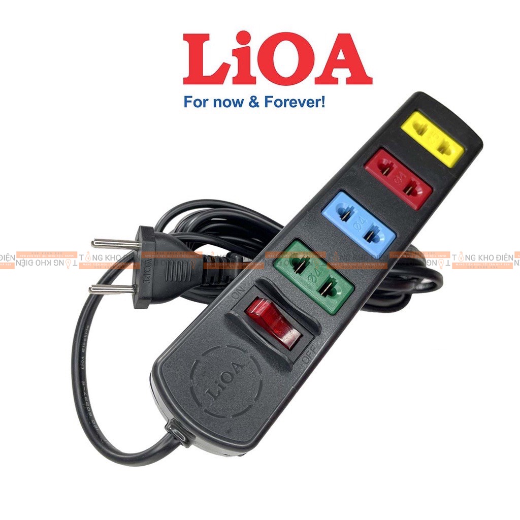 Ổ cắm điện LIOA, 4 lỗ, có công tắc, ~1000W, dây dài 3m/5m, mã: 4TS