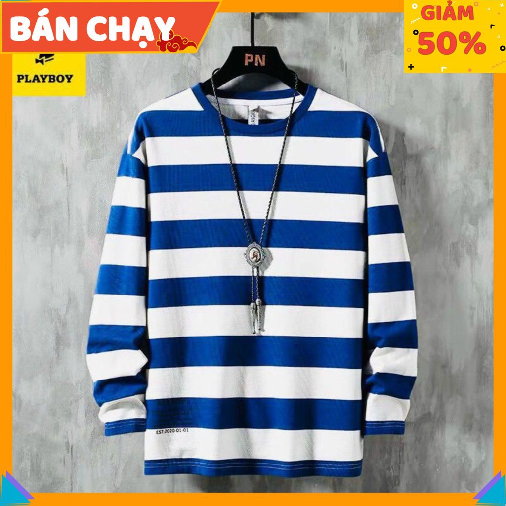 HOT Áo Thun Tay Dài Unisex Nam Nữ Phối Sọc Chất Cotton Đẹp