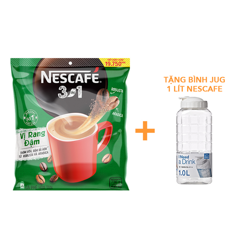 [TẶNG BÌNH JUG 1L] Cà phê hoà tan NESCAFÉ® 3IN1 VỊ RANG ĐẬM - công thức cải tiến (bịch 46 gói x 16g)