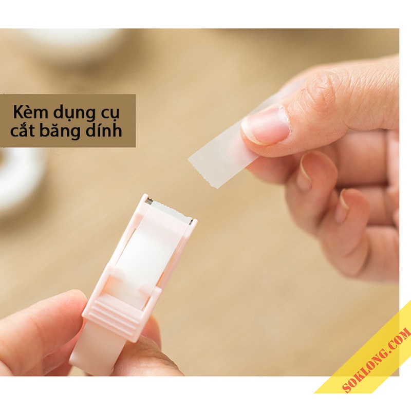 Bộ 2 cuộn băng dính ghi chú note trong mờ kèm dụng cụ cắt WA03, băng giấy note tiện lợi Tuệ Minh