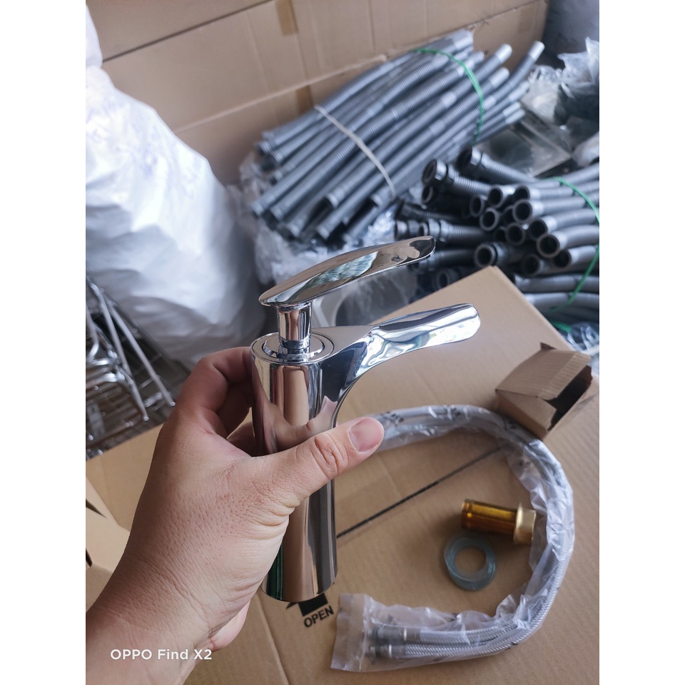 Vòi lavabo vòi rửa mặt - vòi rửa mặt hình lá liễu nóng lạnh inox 304