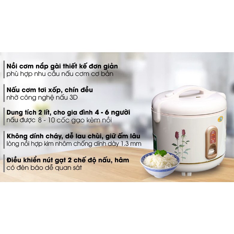 [Mã ELHADEV giảm 4% đơn 300K] Nồi cơm điện Happycook 2 lít HC-200 - Hàng Chính Hãng Bảo Hành 12 Tháng