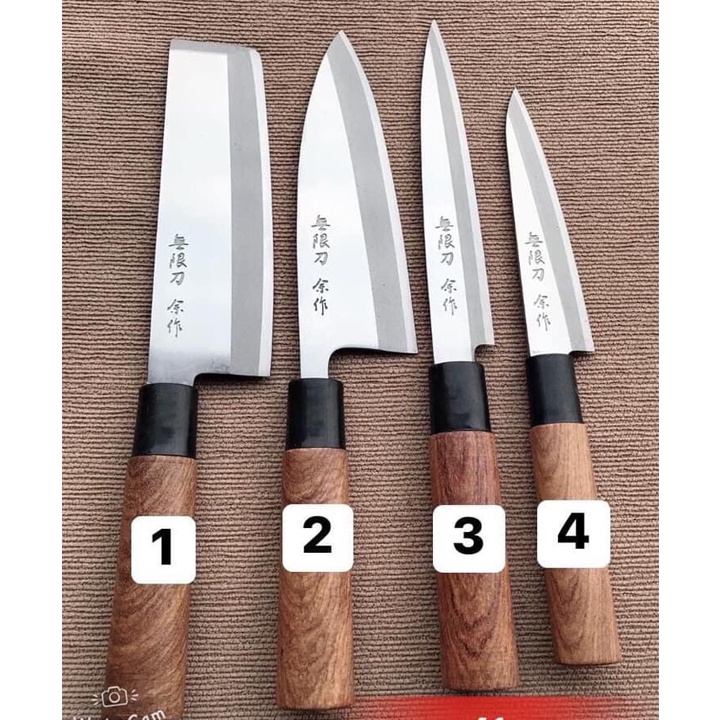 Bộ 4 Dao Bếp Nhật Bản  nhập nguyên chiếc cao cấp cán gỗ, thép không gỉ