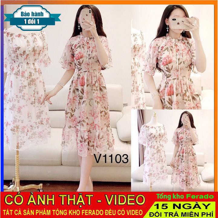 [ xả kho ] MiD Đầm hoa tay dơi V1103 Mie Design ảnh thật