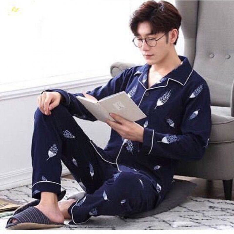 Bộ đồ ngủ pajamas tay dài họa tiết thời trang dành cho nam