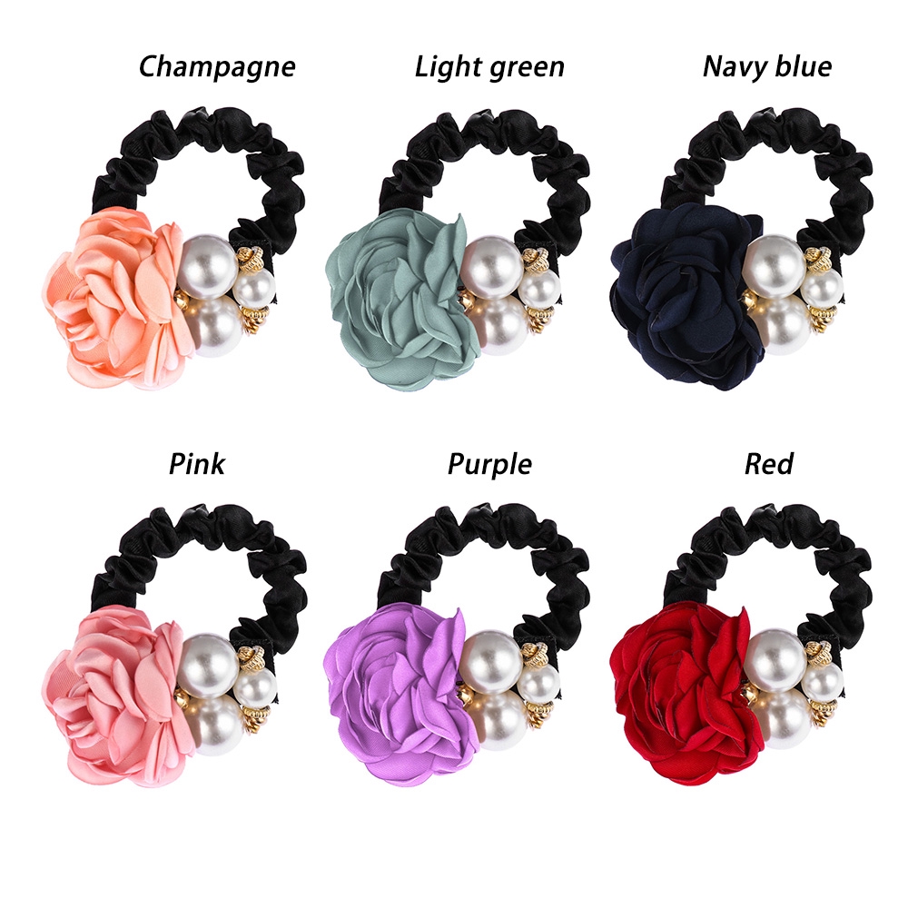 Dây cột tóc hoa hồng đính ngọc trai giả thời trang xinh xắn cho nữ
