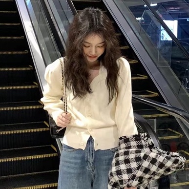 【ZHELIHANGFEI】Áo sơ mi dệt kim V - áo len gió tay dài cổ