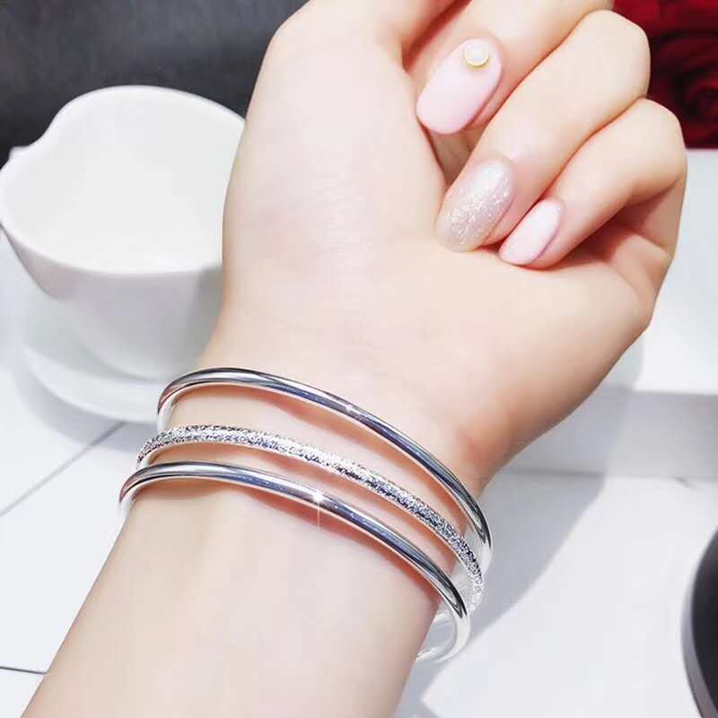 3 vòng tay hở mạ bạc 925 thời trang Hàn Quốc dành cho nữ