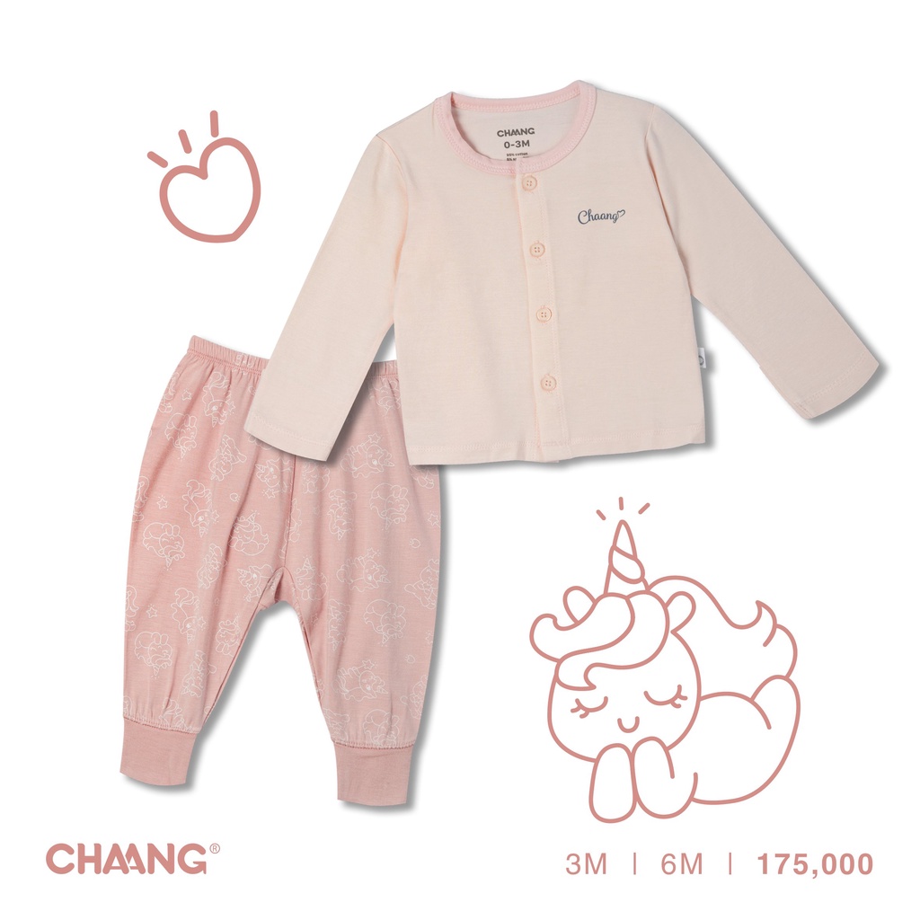 Chaang Bộ dài tay sơ sinh cúc giữa Pony&amp;Dino