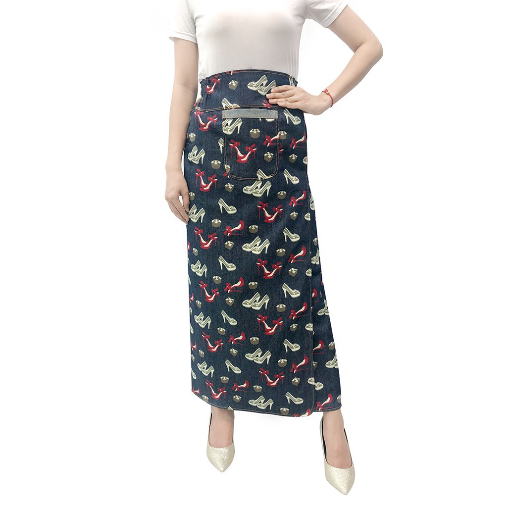 váy chống nắng jean hoa văn xẻ trước cố định bằng khuy VJXT0048-VCN