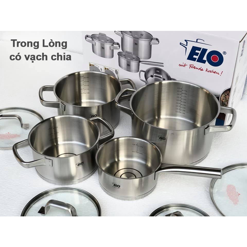 Bộ Nồi Bếp Từ Elo Smart Collection Inox 304 Cao Cấp Nhập Khẩu Đức 4 Chiếc Nắp Kính