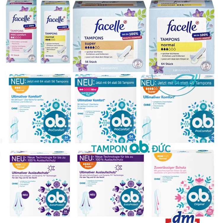 Tampon băng vệ sinh Đức OB, Facelle siêu thấm đủ size - Hàng nội địa