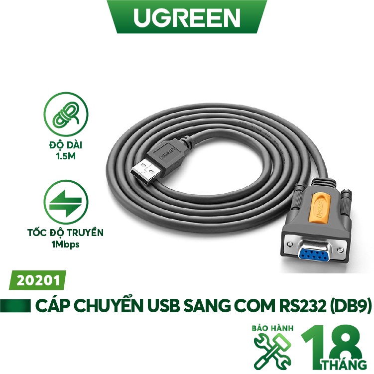 Cáp chuyển đổi USB sang Com RS232 (DB9) căí dài 1,5m UGREEN 20201