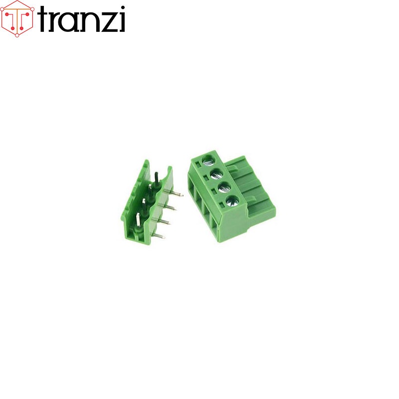 Cầu đấu 5.08mm HT5.08 4P bộ đực cái chân cắm cong xanh - túi 5 bộ đực cái