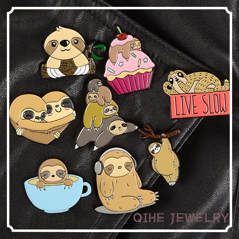 Ghim cài áo QIHE JEWELRY hình chú lười ngộ nghĩnh đáng yêu